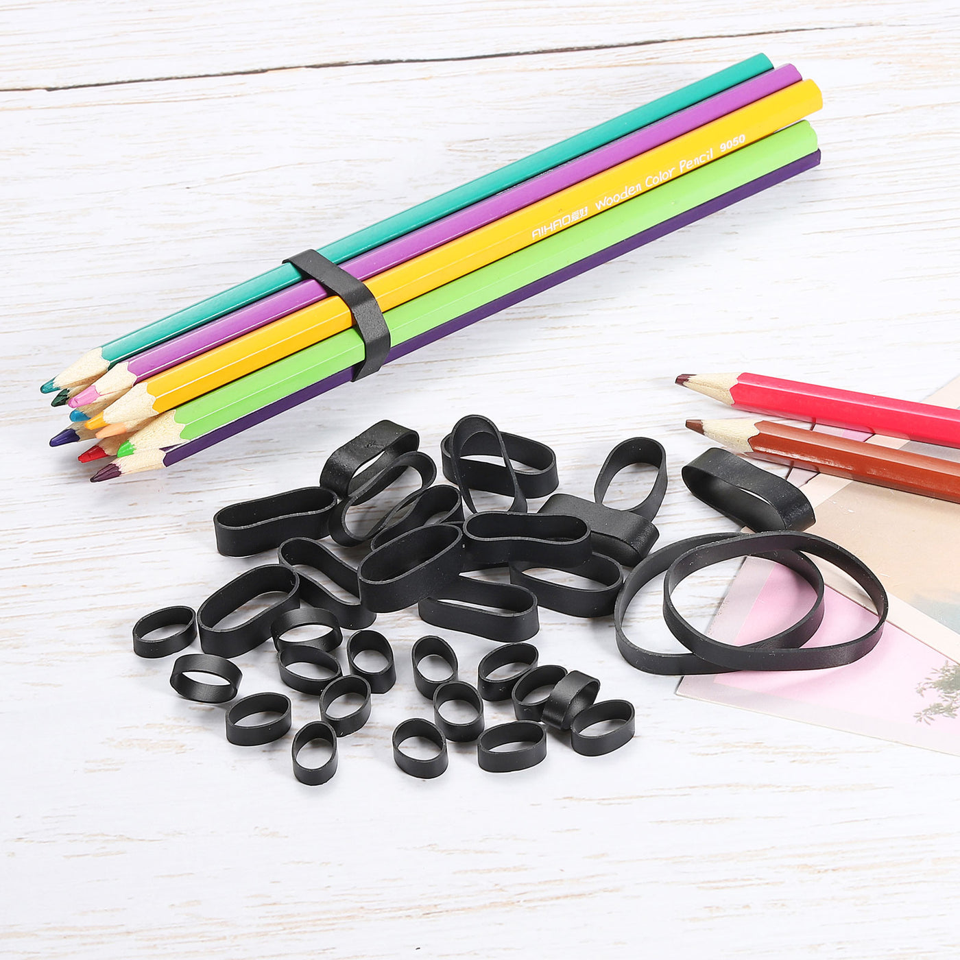 Harfington Silicone Rubber Bands Rings 100pcs Non-slip 3/8" Flat Black for Books, Art, Boxes, Cord Wrapping, Bag Wraps