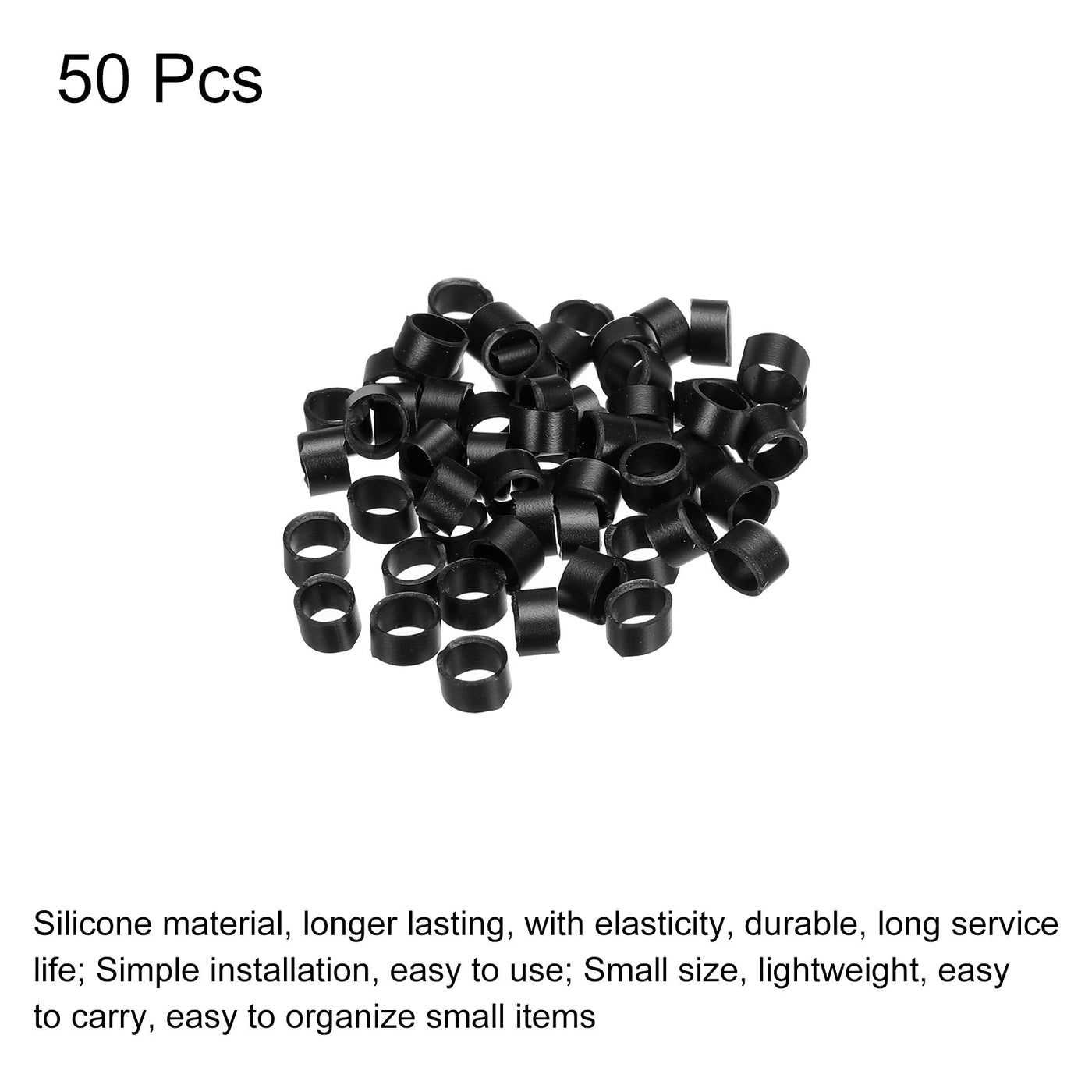Harfington Silicone Rubber Bands Rings 50pcs Non-slip 3/8" Flat Black for Books, Art, Boxes, Cord Wrapping, Bag Wraps