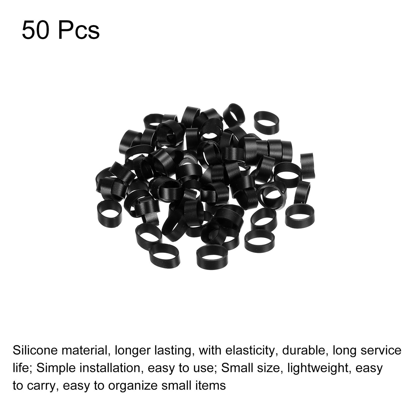 Harfington Silicone Rubber Bands Rings 50pcs Non-slip 1/2" Flat Black for Books, Art, Boxes, Cord Wrapping, Bag Wraps