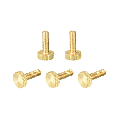 Harfington Uxcell Knurled Thumb Screws, M5x16mm Flat Brass Bolts Grip Knobs Fasteners for PC, Electronic, Mechanical 5Pcs