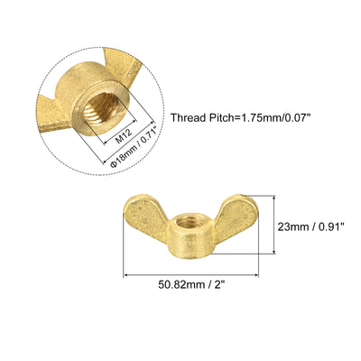 Harfington Uxcell Brass Wing Nuts, M12 Butterfly Nut Hand Twist Tighten Fasteners for Furniture, Machinery, Electronic Equipment