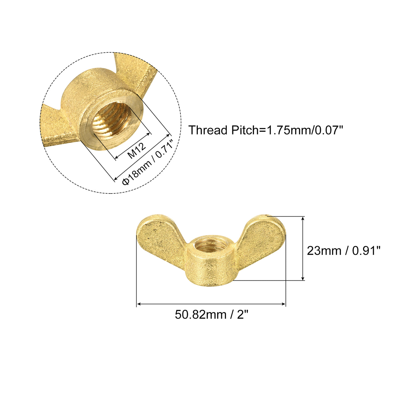 uxcell Uxcell Brass Wing Nuts, M12 Butterfly Nut Hand Twist Tighten Fasteners for Furniture, Machinery, Electronic Equipment, 3Pcs