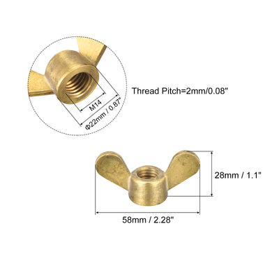 Harfington Uxcell Brass Wing Nuts, M14 Butterfly Nut Hand Twist Tighten Fasteners for Furniture, Machinery, Electronic Equipment