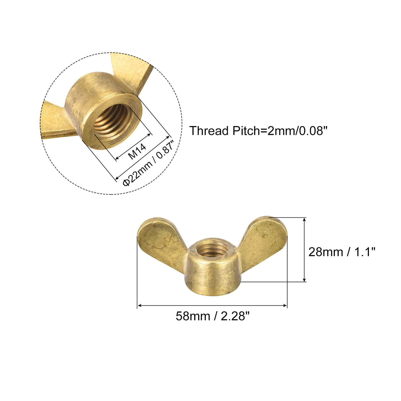 uxcell Uxcell Brass Wing Nuts, M14 Butterfly Nut Hand Twist Tighten Fasteners for Furniture, Machinery, Electronic Equipment, 3Pcs