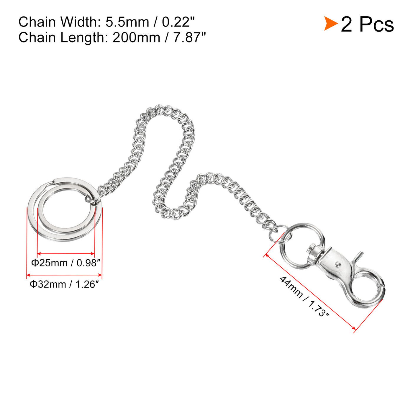 Harfington 8" Wallet Keychain with Keyrings Hook Clasp Plated Metal Belt Loop Clip