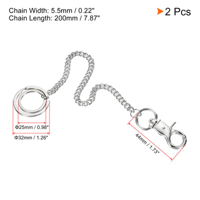 Harfington 8" Wallet Keychain with Keyrings Hook Clasp Plated Metal Belt Loop Clip