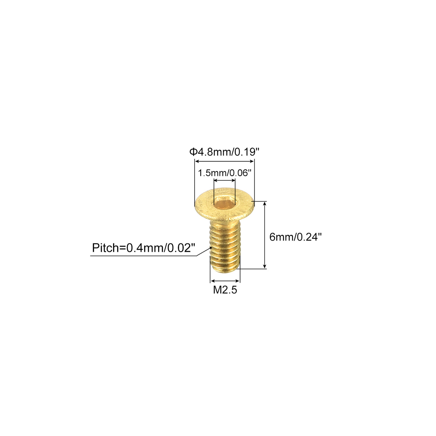 uxcell Uxcell Flat Head Socket Cap Screws, M2.5-0.45 x 6mm Brass Inner Hex Drive Fasteners Bolts 50Pcs