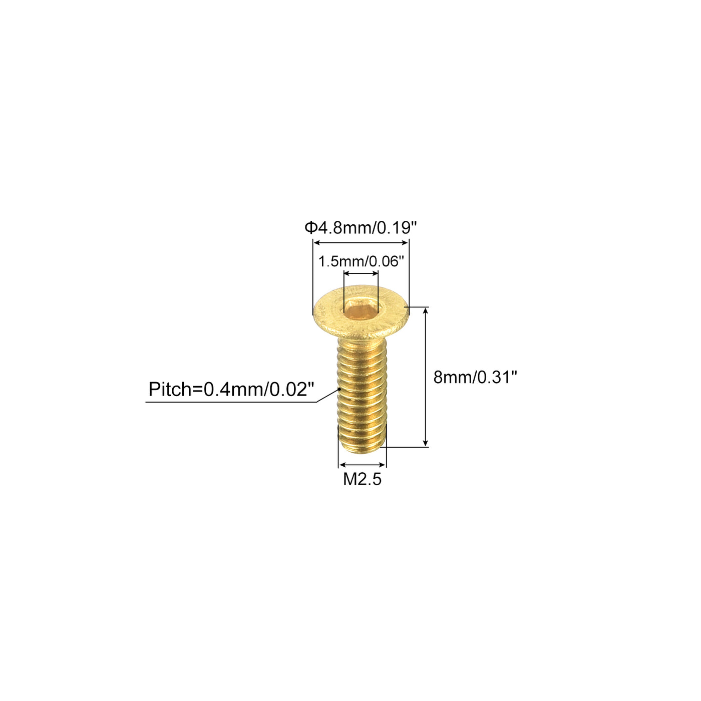 uxcell Uxcell Flat Head Socket Cap Screws, M2.5-0.45 x 8mm Brass Inner Hex Drive Fasteners Bolts 50Pcs