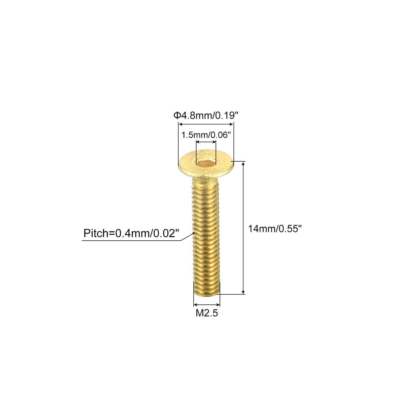uxcell Uxcell Flat Head Socket Cap Screws, M2.5-0.45 x 14mm Brass Inner Hex Drive Fasteners Bolts 50Pcs