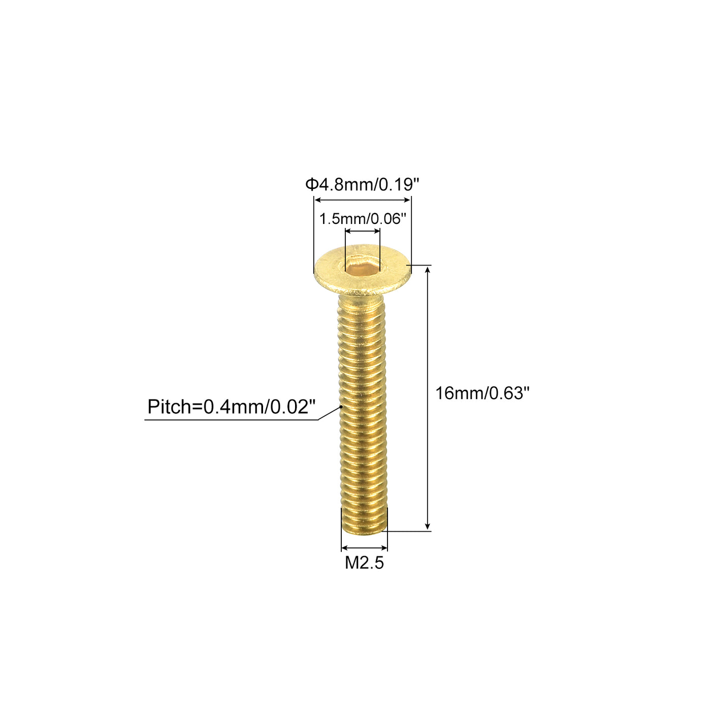 uxcell Uxcell Flat Head Socket Cap Screws, M2.5-0.45 x 16mm Brass Inner Hex Drive Fasteners Bolts 50Pcs
