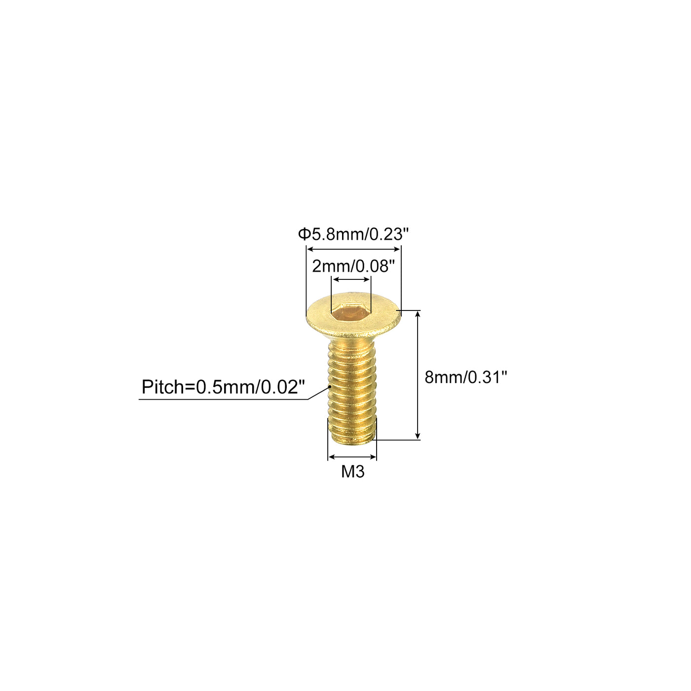 uxcell Uxcell Flat Head Socket Cap Screws, M3-0.5 x 8mm Brass Inner Hex Drive Fasteners Bolts 24Pcs