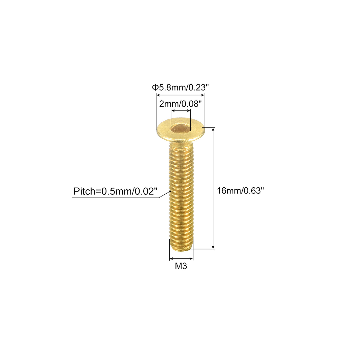 uxcell Uxcell Flat Head Socket Cap Screws, M3-0.5 x 16mm Brass Inner Hex Drive Fasteners Bolts 6Pcs
