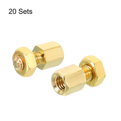 Harfington 5mm+6mm M3 Standoff Screws 40 Pack Brass Hex PCB Standoffs Nuts Gold Tone