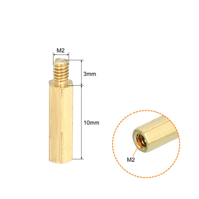 Harfington 10mm+3mm M2 Standoff Screws 100 Pack Brass Hex PCB Standoffs Nuts Gold Tone