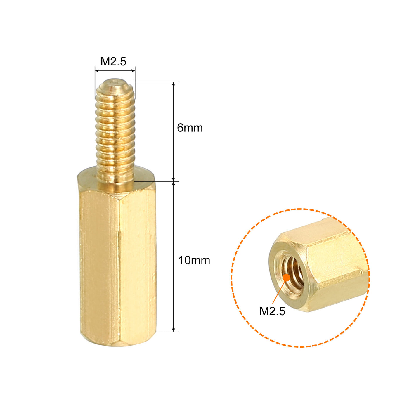 Harfington 10mm+6mm M2.5 Standoff Screws 100 Pack Brass Hex PCB Standoffs Nuts Gold Tone