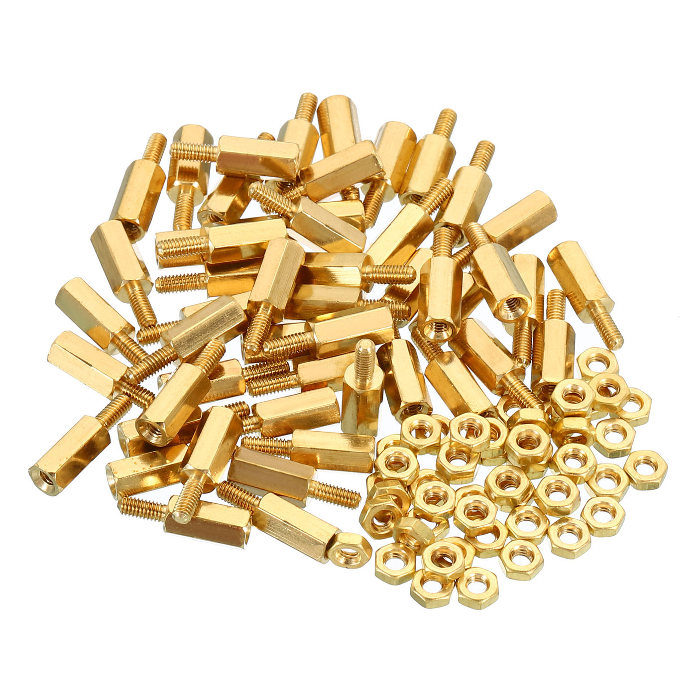 Harfington 10mm+6mm M2.5 Standoff Screws 100 Pack Brass Hex PCB Standoffs Nuts Gold Tone