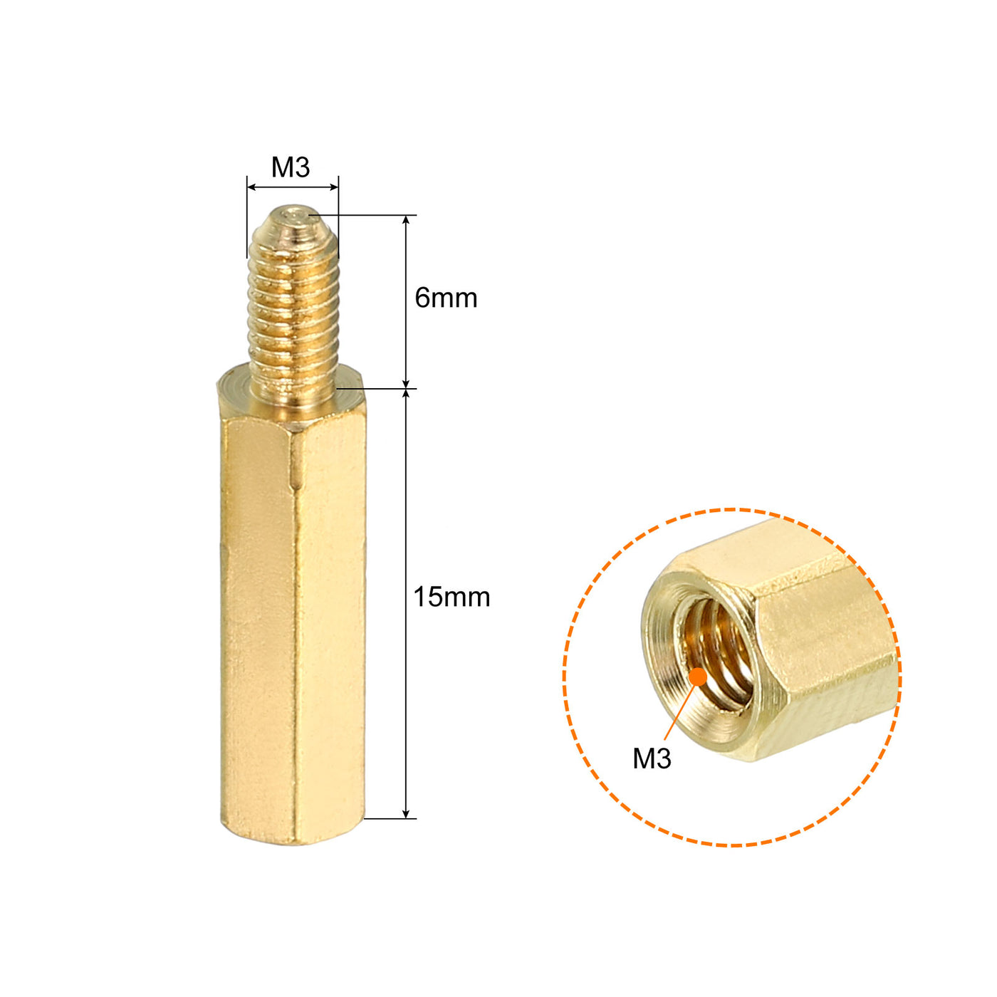 Harfington 15mm+6mm M3 Standoff Screws 100 Pack Brass Hex PCB Standoffs Nuts Gold Tone