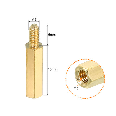 Harfington 15mm+6mm M3 Standoff Screws 100 Pack Brass Hex PCB Standoffs Nuts Gold Tone