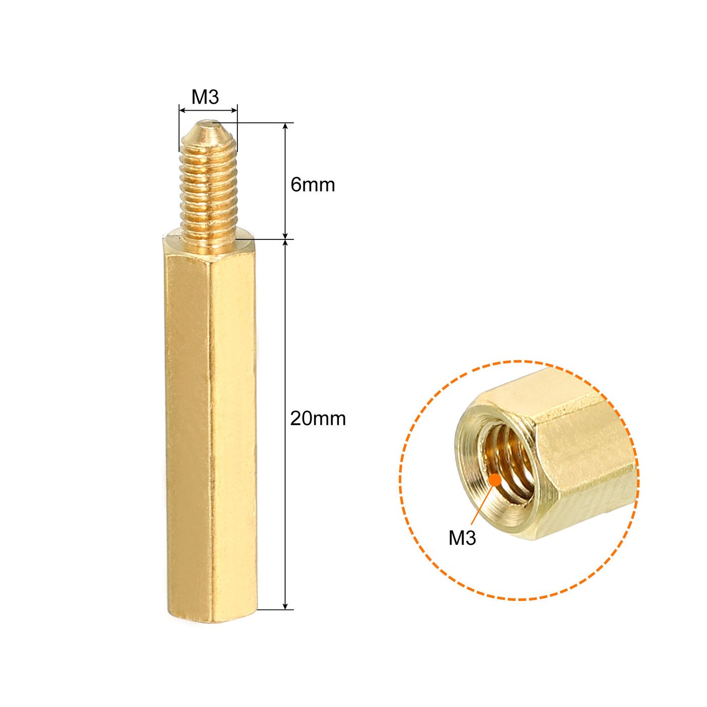 Harfington 20mm+6mm M3 Standoff Screws 80 Pack Brass Hex PCB Standoffs Nuts Gold Tone