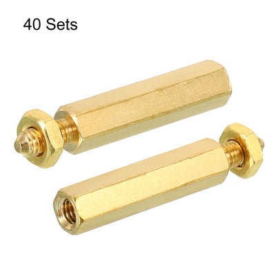 Harfington 20mm+6mm M3 Standoff Screws 80 Pack Brass Hex PCB Standoffs Nuts Gold Tone
