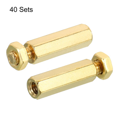 Harfington 20mm+6mm M4 Standoff Screws 80 Pack Brass Hex PCB Standoffs Nuts Gold Tone