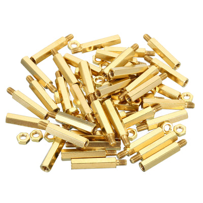 Harfington 25mm+6mm M4 Standoff Screws 80 Pack Brass Hex PCB Standoffs Nuts Gold Tone