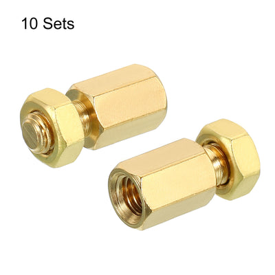 Harfington 10mm+6mm M5 Standoff Screws 20 Pack Brass Hex PCB Standoffs Nuts Gold Tone