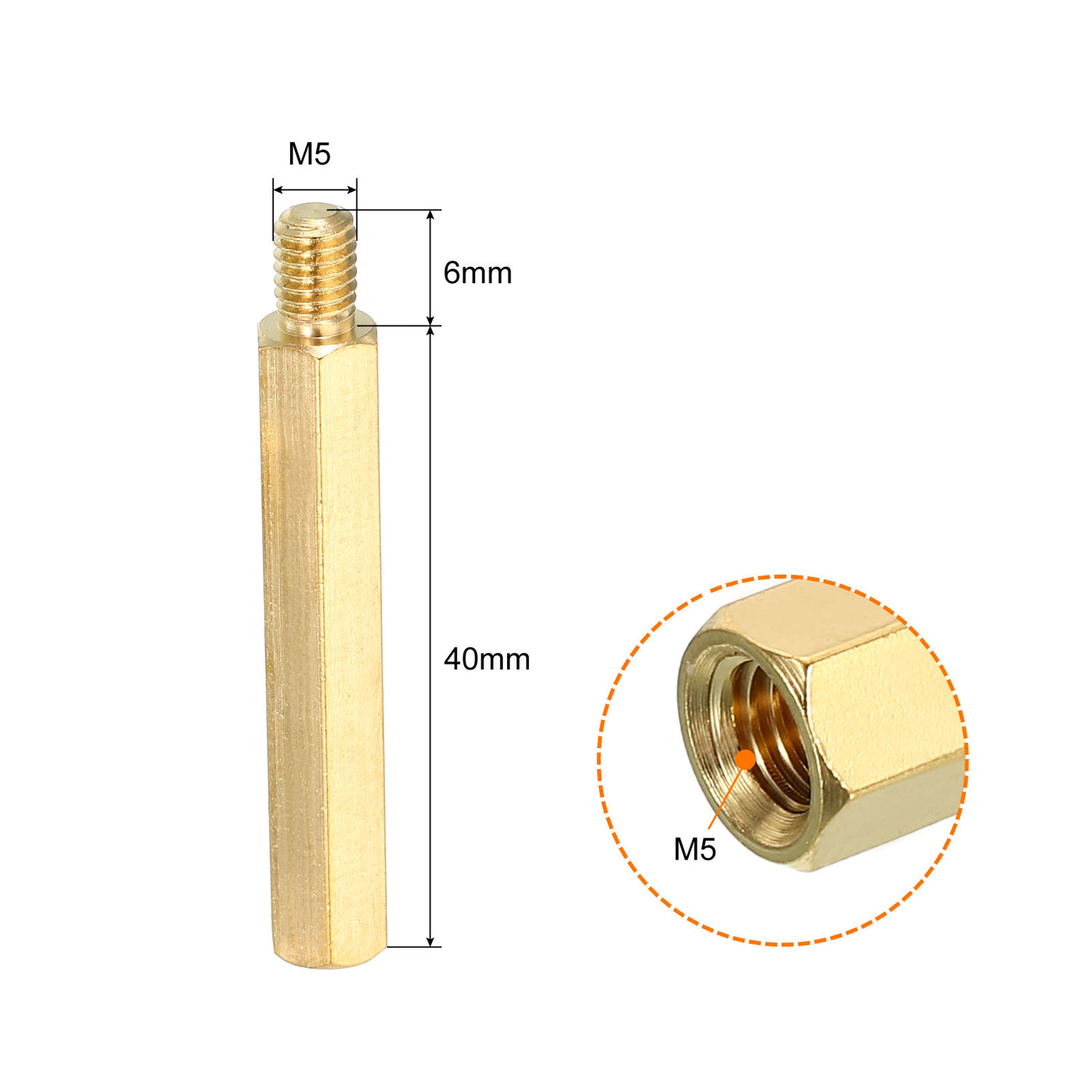 Harfington 40mm+6mm M5 Standoff Screws 10 Pack Brass Hex PCB Standoffs Nuts Gold Tone