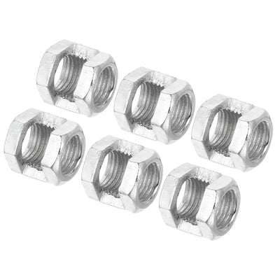 Harfington M10x1mm Hexagon Coupling Nut, 6 Pack 15mm Thread Zinc Plated Fastener Lamp Pipe Rod Connector Hex Hardware for Chandelier Ceiling Light DIY, Silver