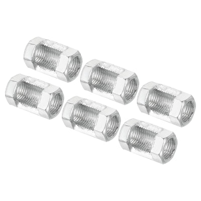 Harfington M10x1mm Hexagon Coupling Nut, 6 Pack 25mm Thread Zinc Plated Fastener Lamp Pipe Rod Connector Hex Hardware for Chandelier Ceiling Light DIY, Silver