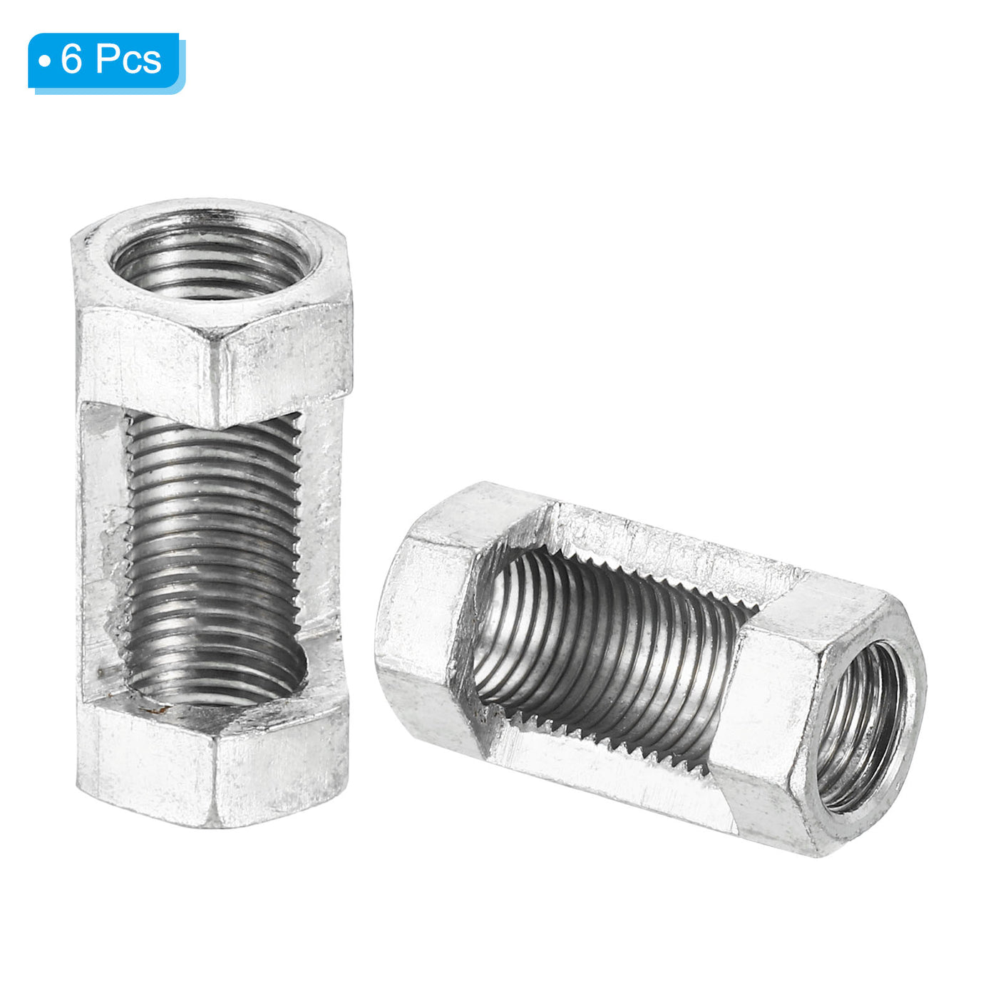 Harfington M10x1mm Hexagon Coupling Nut, 6 Pack 30mm Thread Zinc Plated Fastener Lamp Pipe Rod Connector Hex Hardware for Chandelier Ceiling Light DIY, Silver