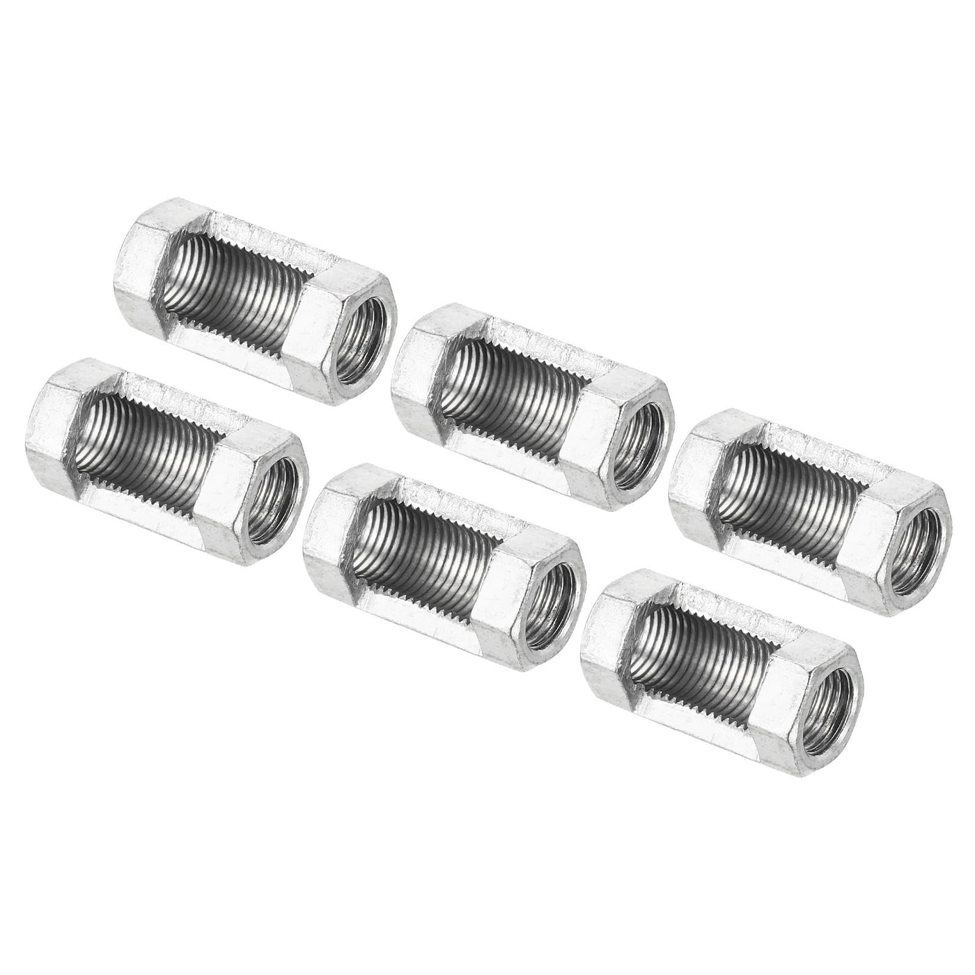 Harfington M10x1mm Hexagon Coupling Nut, 6 Pack 30mm Thread Zinc Plated Fastener Lamp Pipe Rod Connector Hex Hardware for Chandelier Ceiling Light DIY, Silver
