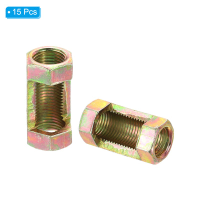 Harfington M10x1mm Hexagon Coupling Nut, 15 Pack 30mm Thread Zinc Plated Fastener Lamp Pipe Rod Connector Hex Hardware Repair for Chandelier Ceiling Light DIY