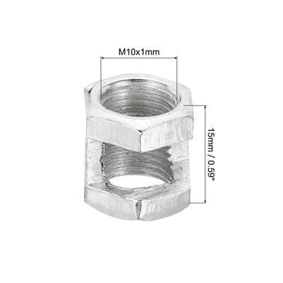 Harfington M10x1mm Hexagon Coupling Nut, 15 Pack 15mm Thread Zinc Plated Fastener Lamp Pipe Rod Connector Hex Hardware for Chandelier Ceiling Light DIY, Silver