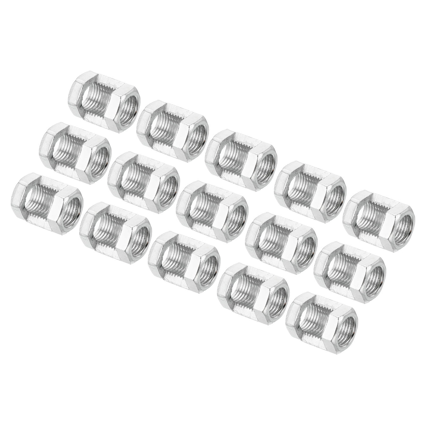 Harfington M10x1mm Hexagon Coupling Nut, 15 Pack 20mm Thread Zinc Plated Fastener Lamp Pipe Rod Connector Hex Hardware for Chandelier Ceiling Light DIY, Silver