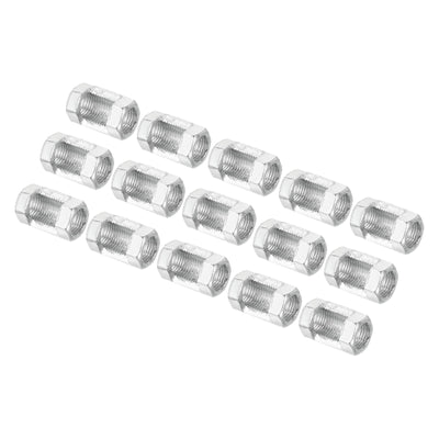 Harfington M10x1mm Hexagon Coupling Nut, 15 Pack 25mm Thread Zinc Plated Fastener Lamp Pipe Rod Connector Hex Hardware for Chandelier Ceiling Light DIY, Silver
