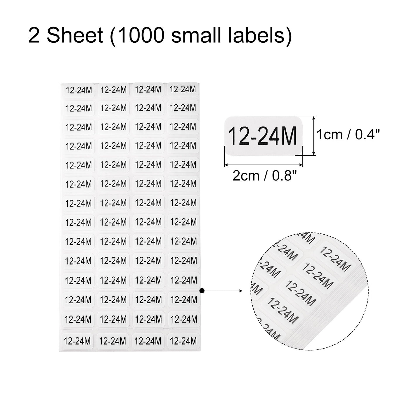 Harfington 12-24 Month Clothes Size Sticker Label Clothing Coding Clothing Size Labels for Retail Apparel, 2 Sheet