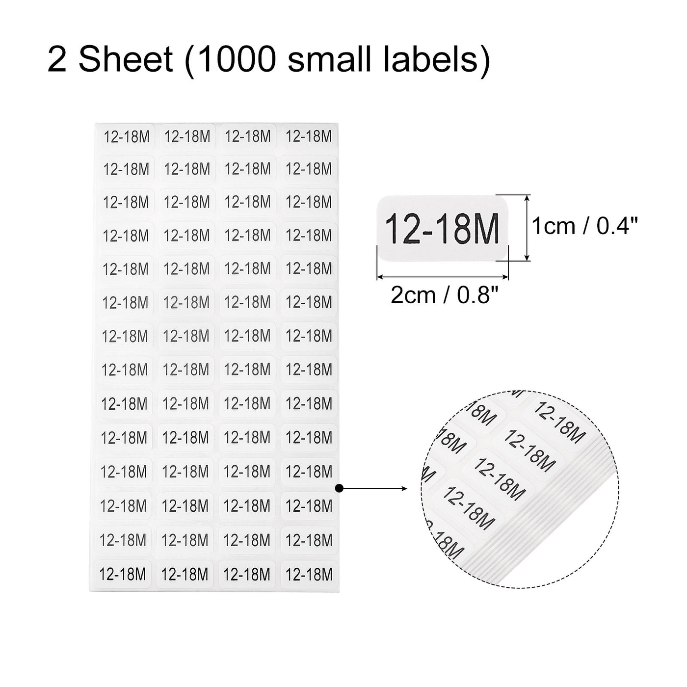 Harfington 12-18 Month Clothes Size Sticker Label Clothing Coding Clothing Size Labels for Retail Apparel, 2 Sheet