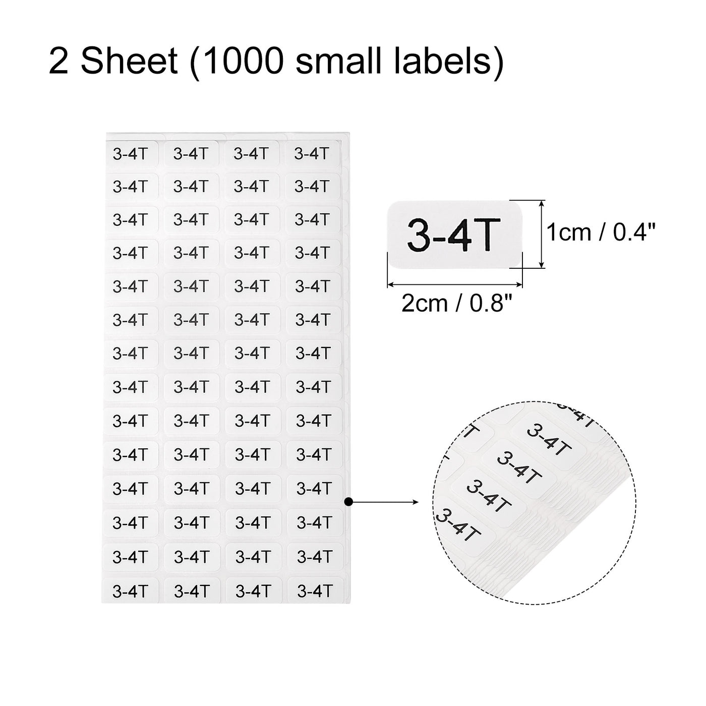 Harfington 3-4T Clothes Size Sticker Label Clothing Coding 3 to 4 Year Old Clothing Size Labels for Retail Apparel, 2 Sheet