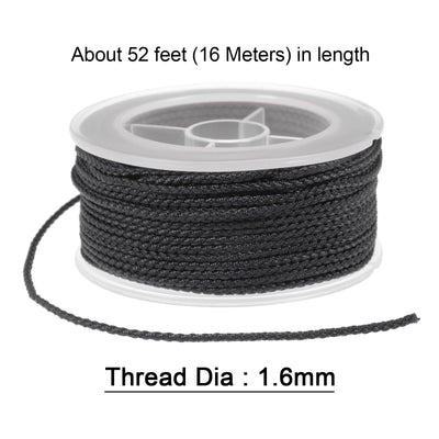 Harfington Nylon Thread Twine Beading Cord 1.6mm Braided String 16M/52 Feet, Black