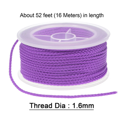 Harfington Nylon Thread Twine Beading Cord 1.6mm Braided String 16M/52 Feet, Light Purple