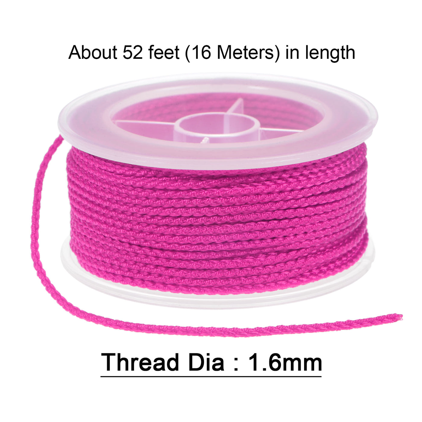 Harfington 2pcs Nylon Thread Twine Beading Cord 1.6mm Braided String 16M/52 Feet, Hot Pink