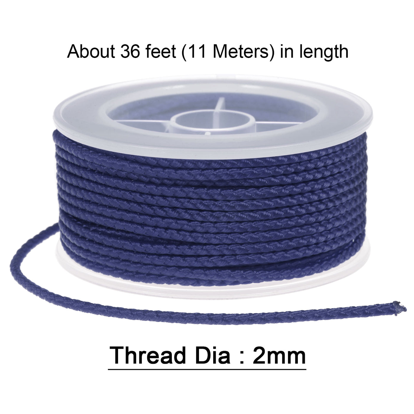 Harfington Nylon Thread Twine Beading Cord 2mm Braided String 11M/36 Feet, Dark Blue