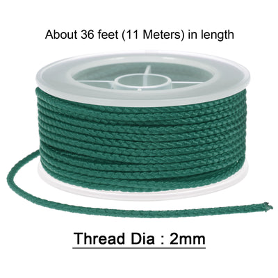 Harfington Nylon Thread Twine Beading Cord 2mm Braided String 11M/36 Feet, Dark Green