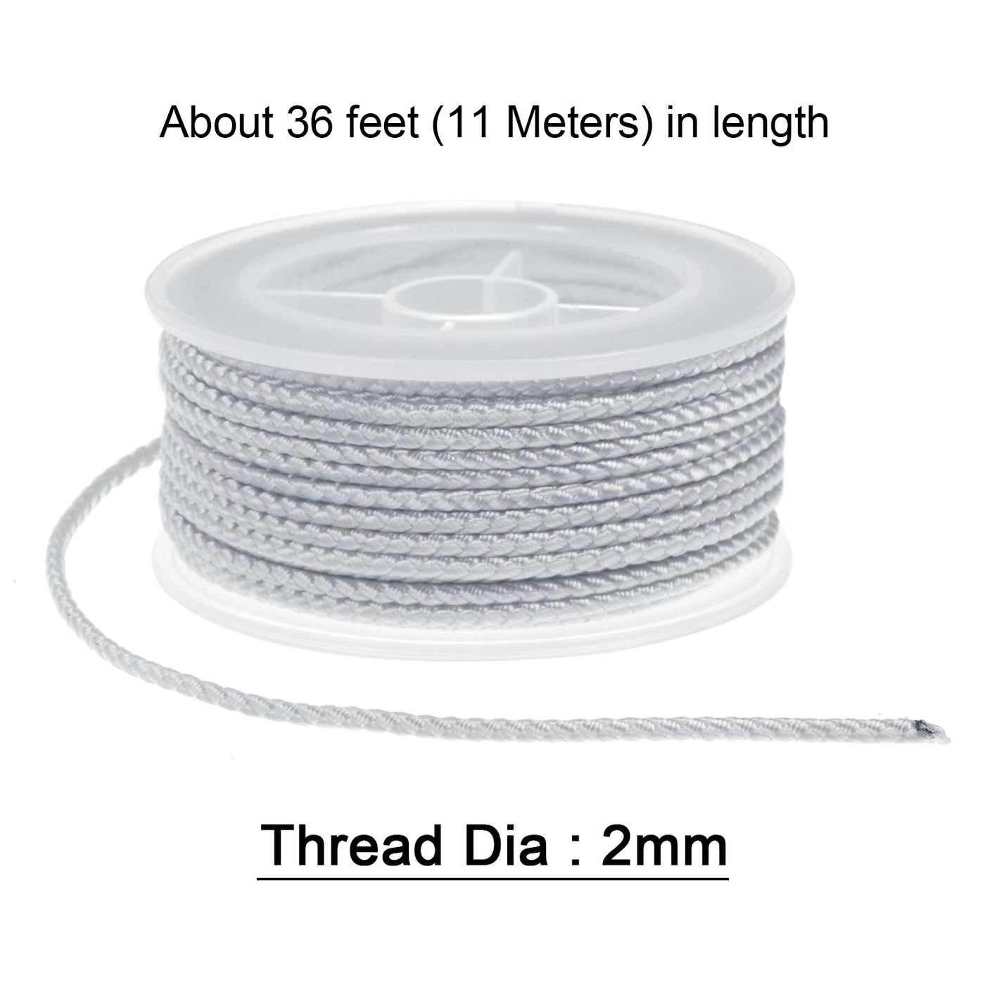Harfington Nylon Thread Twine Beading Cord 2mm Braided String 11M/36 Feet, Light Grey