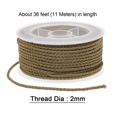 Harfington Nylon Thread Twine Beading Cord 2mm Braided String 11M/36 Feet, Dark Khaki