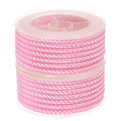 Harfington 2pcs Nylon Thread Twine Beading Cord 4mm Braided String 3.2M/10.5 Feet, Pink