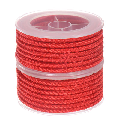 Harfington 2pcs Nylon Thread Twine Beading Cord 4mm Braided String 3.2M/10.5 Feet, Red
