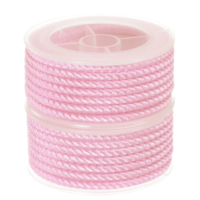 Harfington 2pcs Nylon Thread Twine Beading Cord 4mm Braided String 10.5 Feet, Light Pink