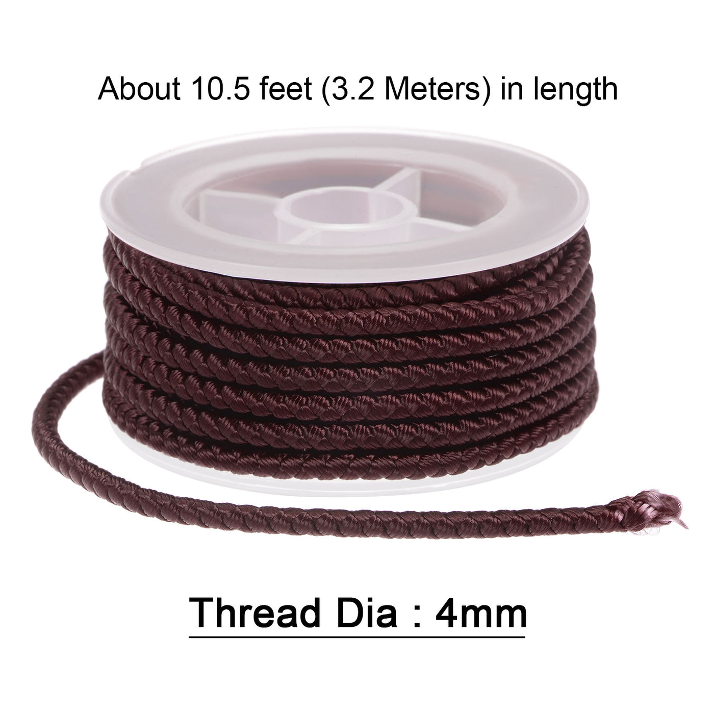 Harfington 2pcs Nylon Thread Twine Beading Cord 4mm Braided String 10.5 Feet, Black Bean